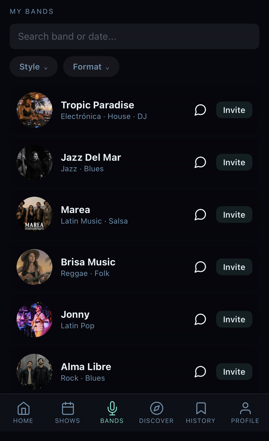 Discover artists in the GigSpot app